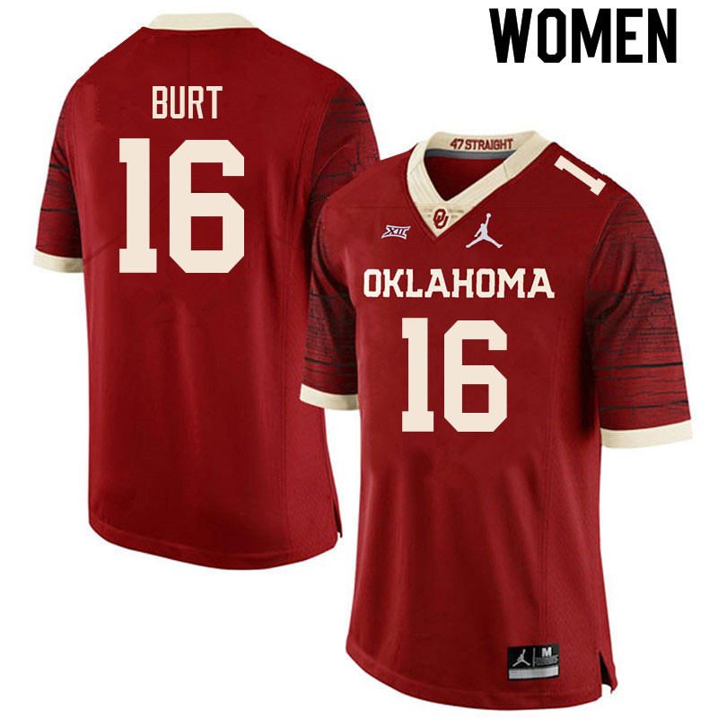 Women #16 Jamarrien Burt Oklahoma Sooners College Football Jerseys Sale-Retro